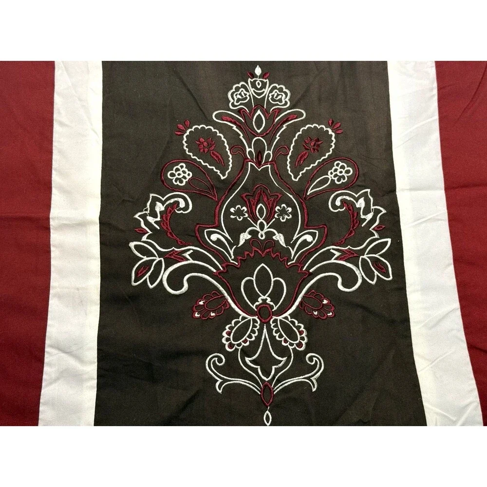 Pair (2) Brown Red White Embroidered Baroque-Style Damask Design Shams 32